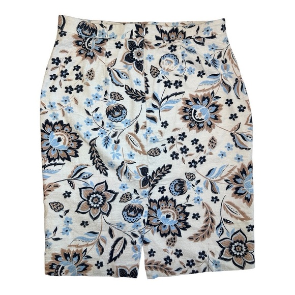 Ann Taylor Women’s White Black Blue Textured Cotton Floral Pencil Skirt Size 12 - Picture 6 of 10